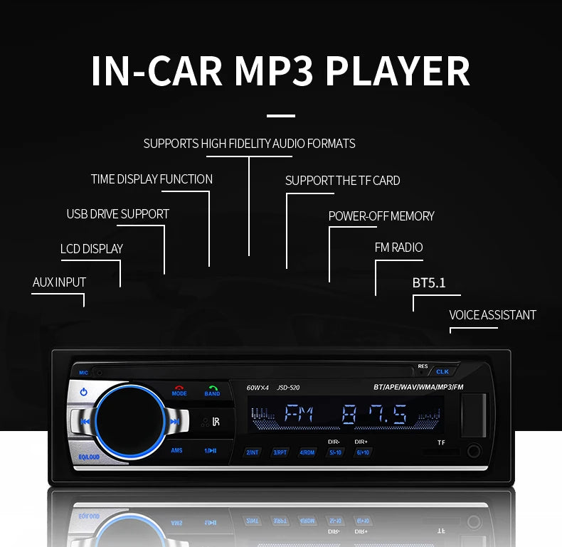 (Factory Direct Sales) Car Mp3 Player Stereo 60W*4 12v/24v Car Truck Usb/Tf/Fm/Aux Bluetooth Audio Radio