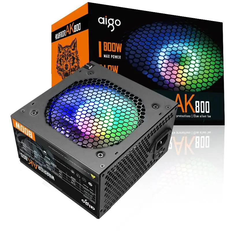 Aigo AK PC PSU Power Supply Unit 500W 600W 700W 800W 1000W Gaming 120mm RGB Fan 220V ATX Desktop computer Power Supply for BTC