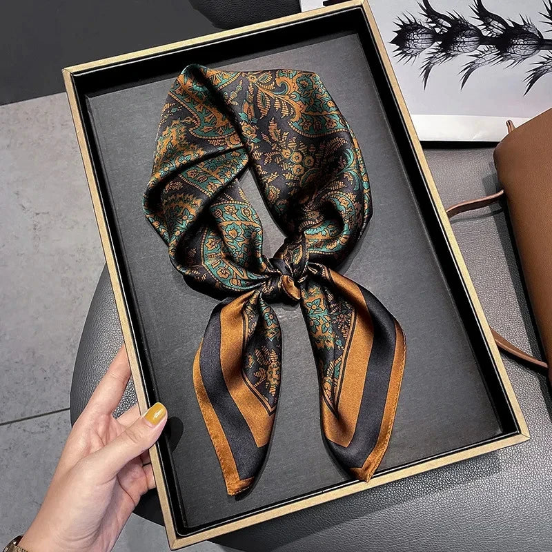 2025 New Paisley Print Small Square Scarf Soft Satin Silk-like Thin Neck Scarf Mature Style Sunscreen Headscarf For Women