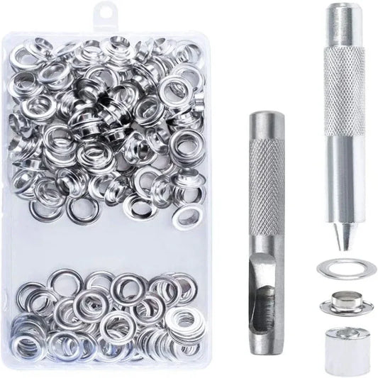 100Sets 10mm Metal Eyelet Grommet Punch Installer Tool Set Durable Kit for Belts Clothes Canvas Curtains Shoes & Tents