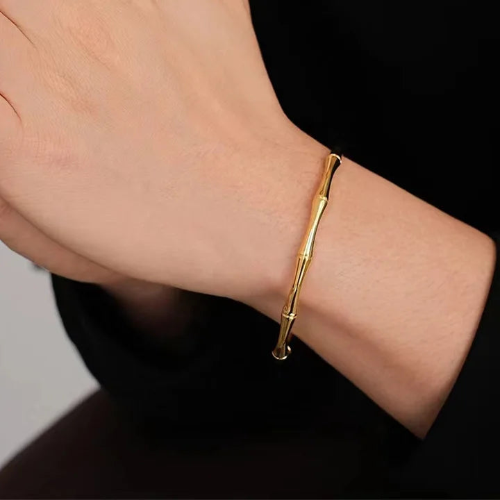 Punk Gold Color Bamboo Joint Open Cuff Bangles 2024 Trend Bracelet for Women Men Classic Charm Bracelet Couple Hand Jewelry Gift