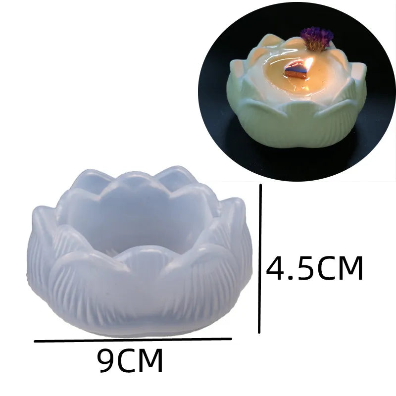 3D Lotus Silicone Mold Jar DIY Aromatherapy Candle Mould Pot Handmade Jewelry Storage Box Making Concrete Candle Jar Planter