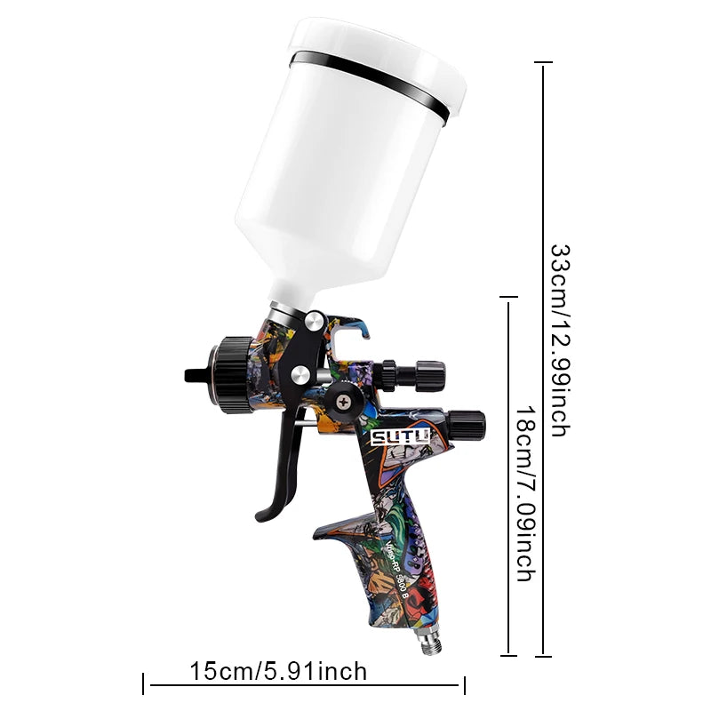 SUTU 5800 Pneumatic Spray Gun, 1.3/1.7mm Set, 600ml Pot, for Car & Furniture Painting, Uniform Atomization