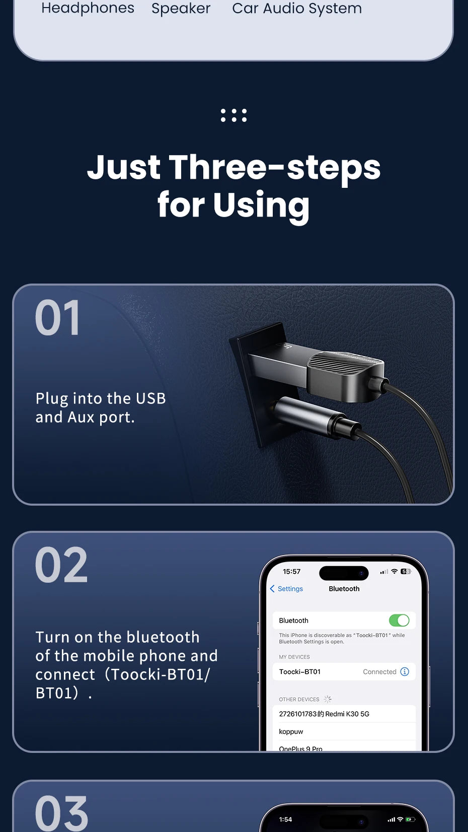 Toocki AUX Bluetooth Car Adapter Dongle Cable For Car Tablet Bluetooth Receiver 5 USB to 3.5mm Jack Speaker Audio Music Receiver
