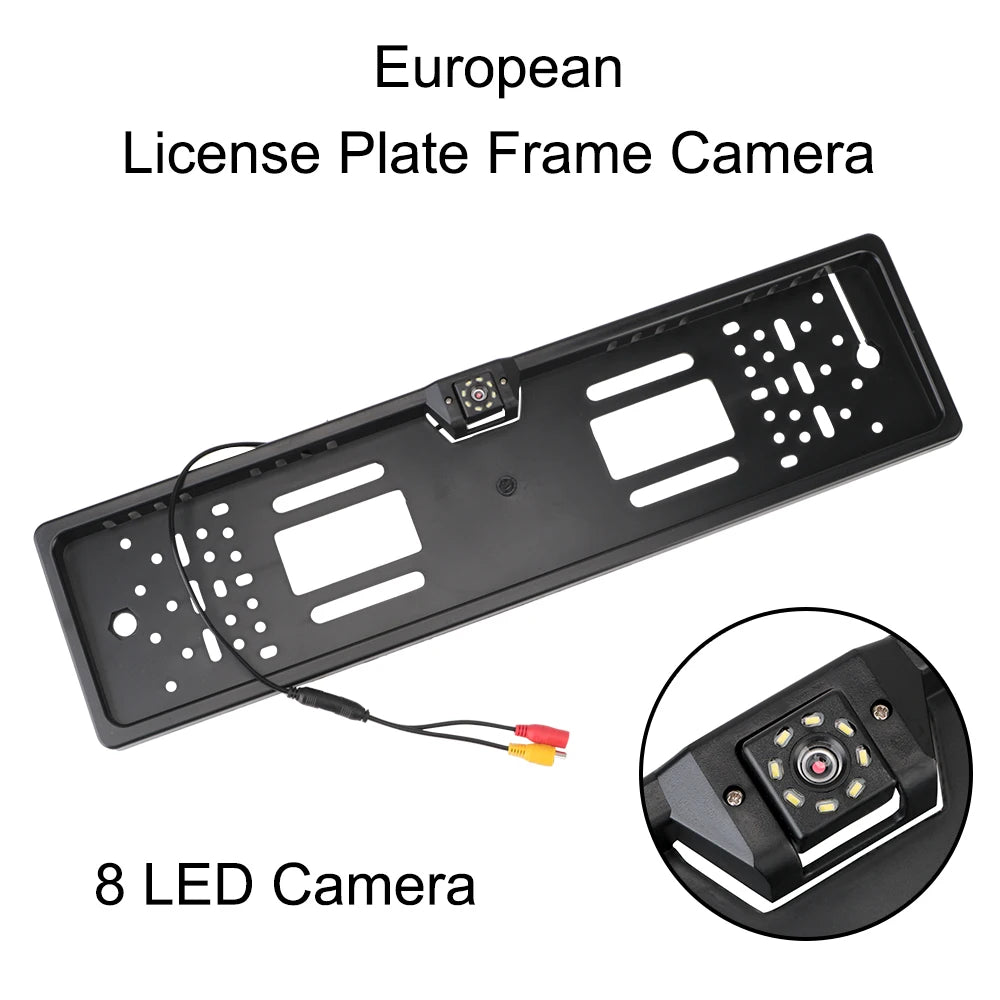 12V Car Rear View Camera 4/8 LED European UK License Plate Holder Parking Sensor 2.4G Reverse Vedio Receiver PDC Parltronics Set