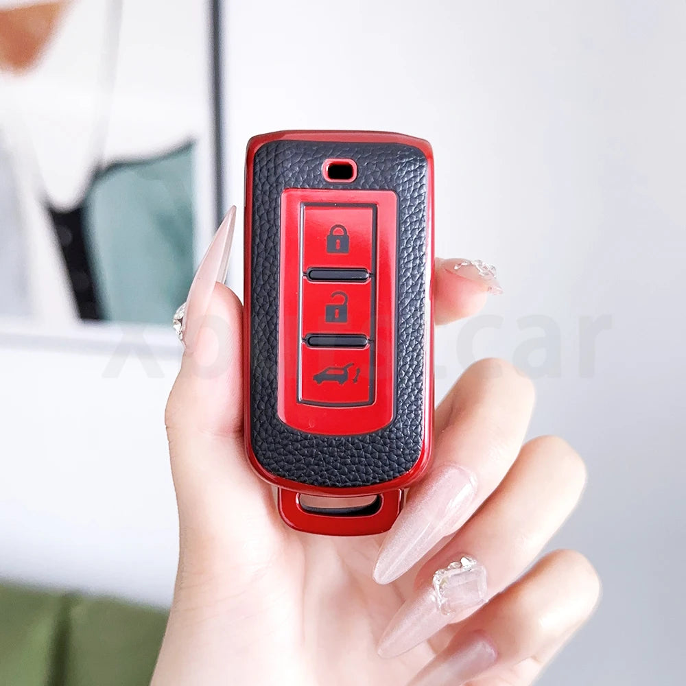 TPU Leather Auto Shell Fob Car Remote Key Case Cover for Mitsubishi Outlander ASX LANCER Pajero Sport Eclipse Cross Accessories