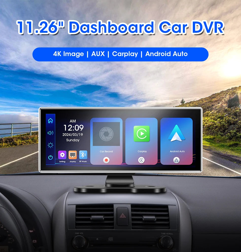 Vtopek 11.26'' Car DVR 4K Front Cam 1080P Rear Cam Touch Screen Wireless Carplay Android Auto Dual Recording Smart Car Player