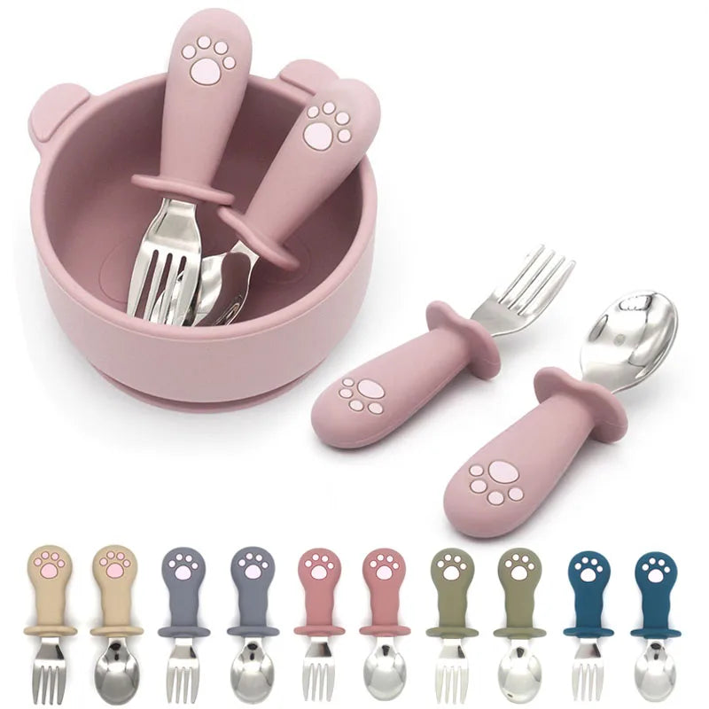 Baby Cartoon Tableware Set Children Utensil Stainless Steel Toddler Dinnerware Cutlery Cartoon Infant Food Feeding Spoon Fork