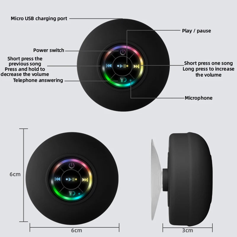 Mini Bluetooth Speaker Waterproof Bathroom Audio Wireless Shower Speakers RGB Light for Phone Soundbar Hand Free Car Loudspeaker