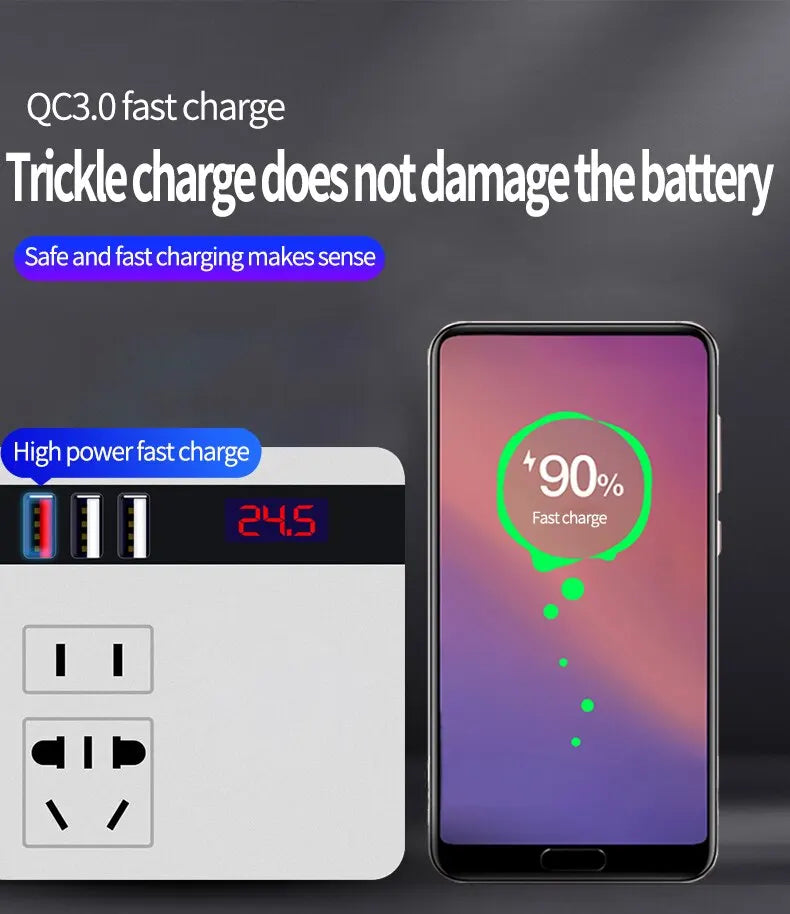 Car Inverter 150W Peak DC12V/24V to 110V/220V LED Display Sockets Power Inverter Adaptor Fast Charging