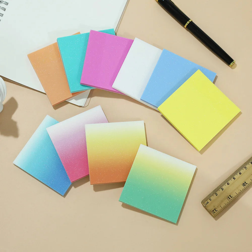 50Sheets Gradient Color Glitter Sticky Notes N times sticker PET Waterproof Memo pad Notepad School Stationery Office Supplies