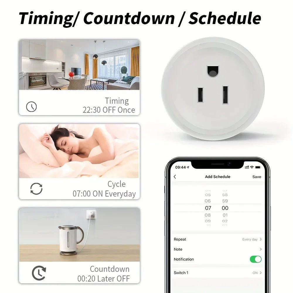 Smart WiFi Outlet Socket 10A US Plug Voice Control Alexa/Google Home Remote App Control Timer Countdown Device Share 85V-265V