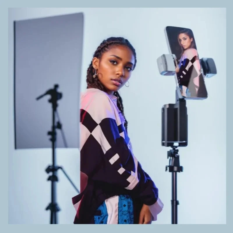 Q02 360° Rotation Gimbal Stabilizer Selfie Stick Desktop Face Tracking Gimbal With Bluetooth Remote Shutter and Light Holder