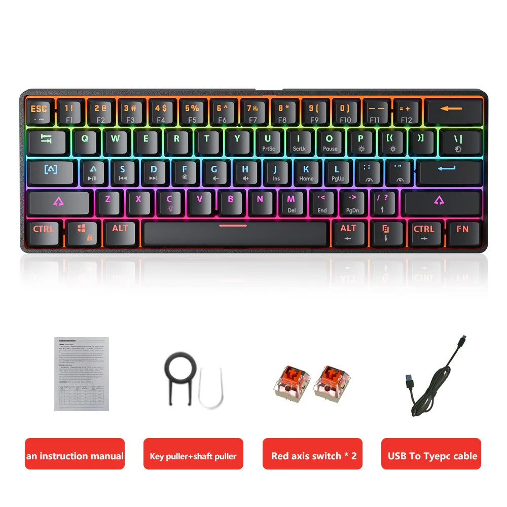 MUCAI 61USB Wired Mechanical Keyboard Red Axis 61 Keys Hot Swappable Interface RGB Lighting Compact Practical Design
