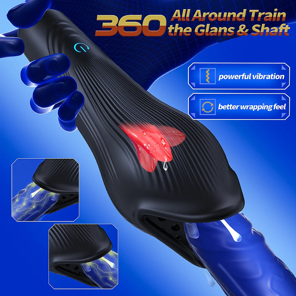 Powerful Blowjob Male Masturbator Cup Tongue Licking Glan Stimulation Vibrator Penis Massager Delay Trainer Sex Machine Sex Toys
