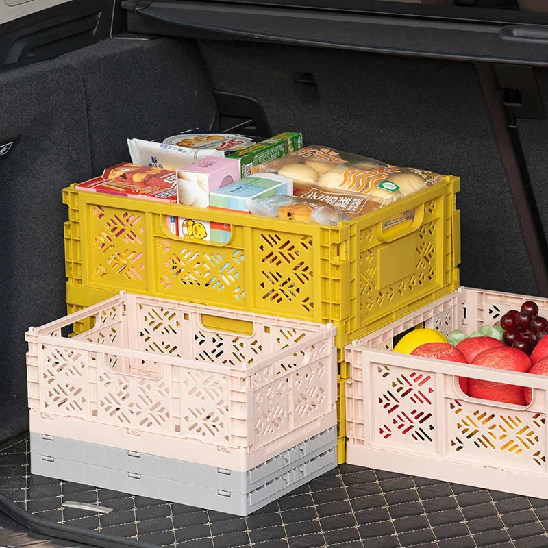 Crate Collapsible Storage Box Plastic Folding Basket Home Office Storage Supplies Cosmetic Container Box Desktop Organizer Boxes