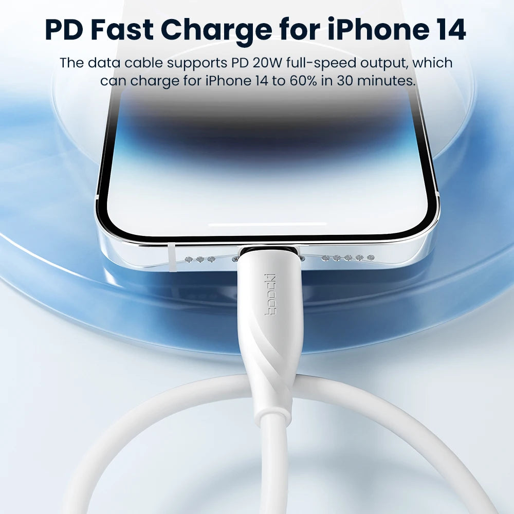Toocki PD 20W Cable For iPhone 14 13 12 11 Pro Max 8 7 Plus Macbook 2.4A Fast Charging USB C To Lighting Cable Data Wire 1M 2M