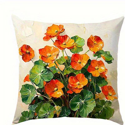Home Decor Vibrant Floral Pillow Covers with Orange Blooms Pattern Cushion Cover Suitable for Sofa Bedroom Car Pillow Cover