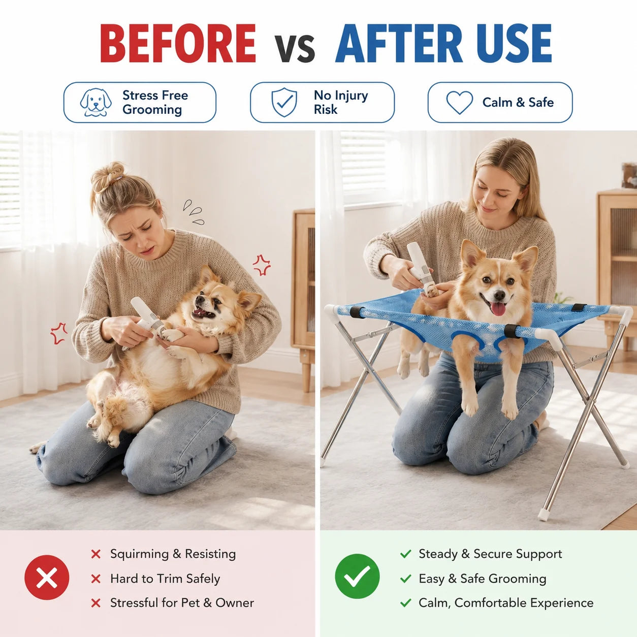 Pet Grooming Hammock Stand Foldable Dog Cat Nail Clipping Harness Stainless Steel Portable Breathable Mesh Grooming Care Tool