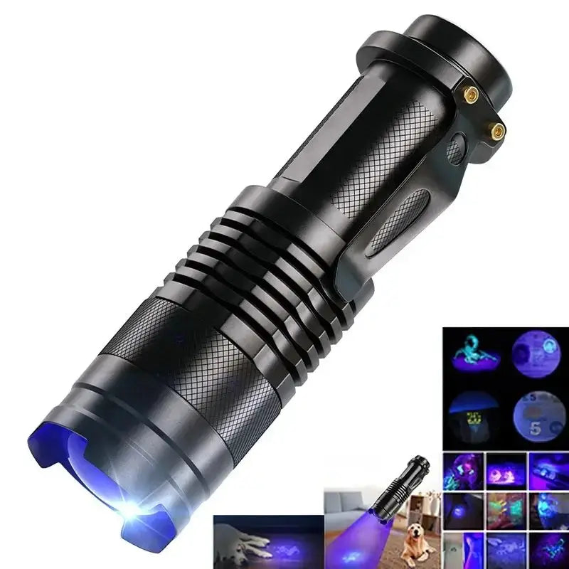 LED UV Flashlight 395nm Mini Ultraviolet Torch Purple Light Waterproof Lamp 3 Mode Built-in Battery For Marker Checker Detection