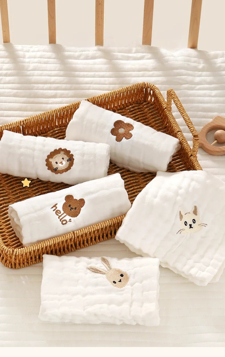 6 Layer Cotton Embroidery Baby Saliva Towels Hand Face Wipes Newborn Bib Kids Handkerchief Toddler Soft Washcloth Burp Cloth