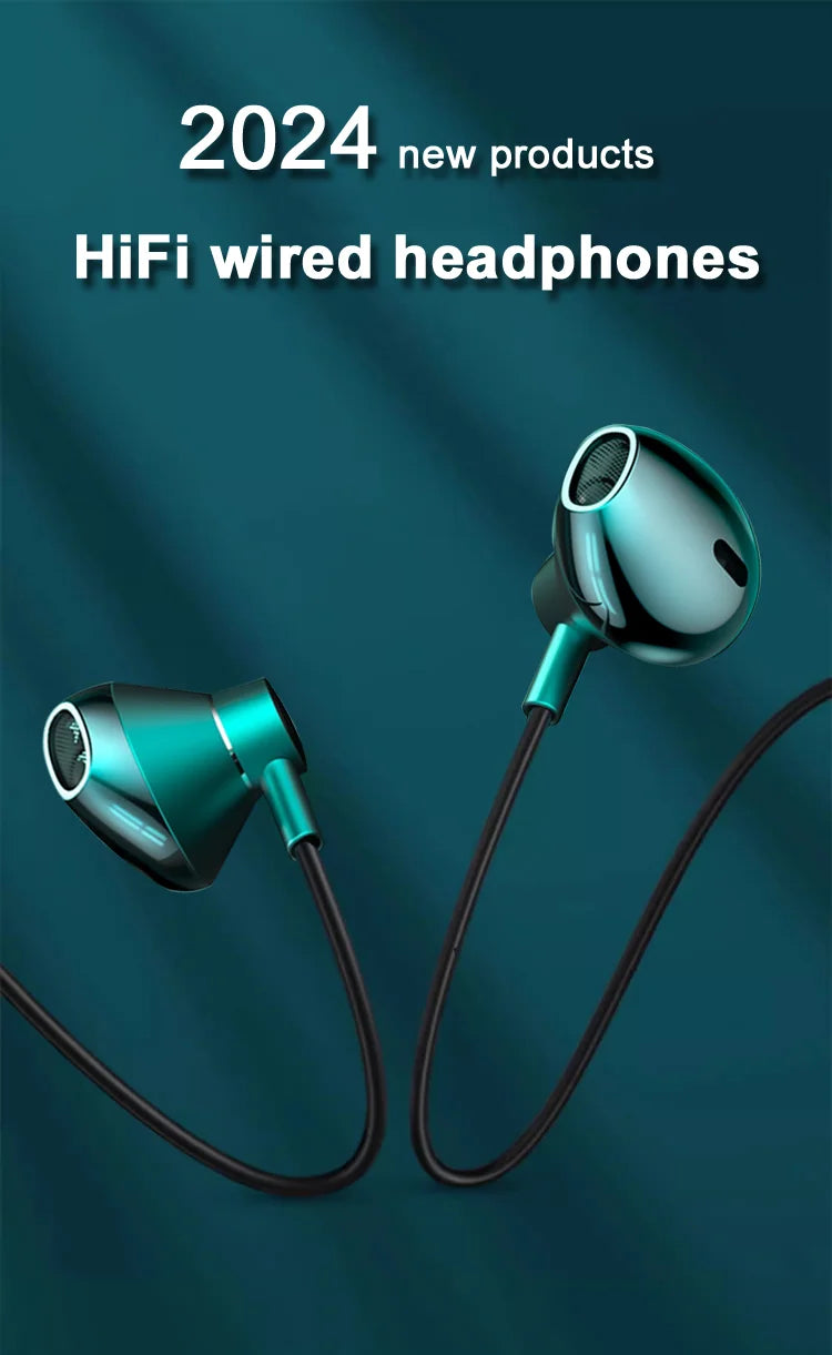 HiFi USB Type C Headphone Bass Stereo Volume Control Earbud  Mic 3.5mm Wired Earbuds For Galaxy Samsung S24 S23 Xiaomi Computer