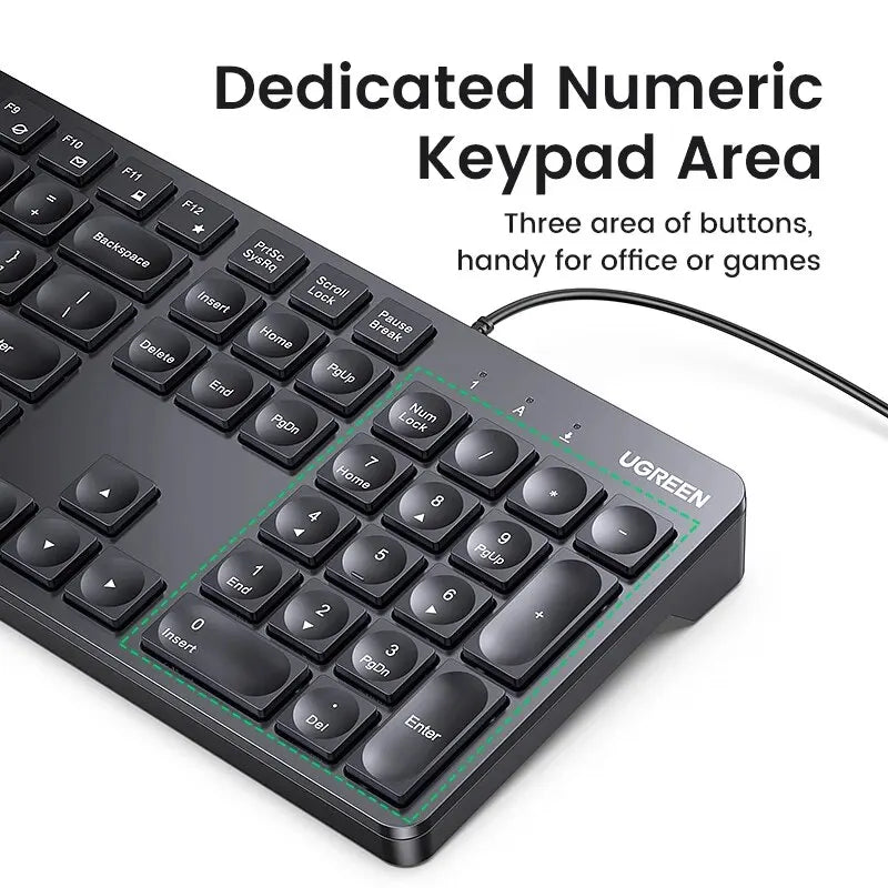 UGREEN Keyboard Wired US Layout English Keycaps 104 Keys Full Size for PC Laptop Ergonomic USB Keyboard 1.5M Cable Plug & Play