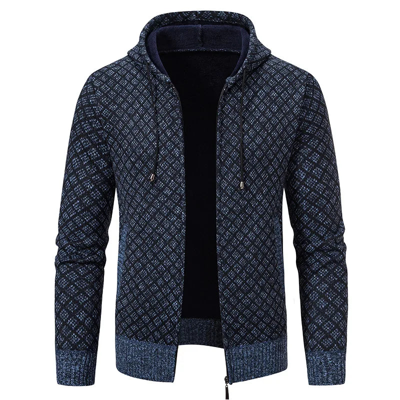 Men's Winter Knitted Sweaters Zip Up Knit Cardigan Casual Hooded Outwear Mens Sweater Coat Versatile Top Clothes