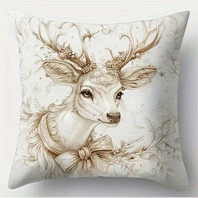 Home Decor Festive Deer & Gift Christmas Pillow Covers Pattern Cushion Cover Suitable for Sofa Bedroom Car Pillow Cover