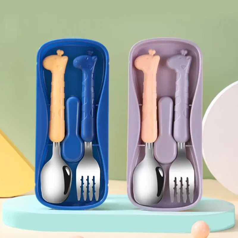 2PCSChildrens Tableware 304 Food Grade Stainless Steel Knife And Fork Baby Eating Training Utensils