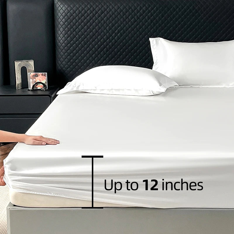 Satin Elastic Fitted Sheet Solid Mattress Cover 360 Band Bed Sheet for Single Double Couple King Queen Full Twin Bedsheet
