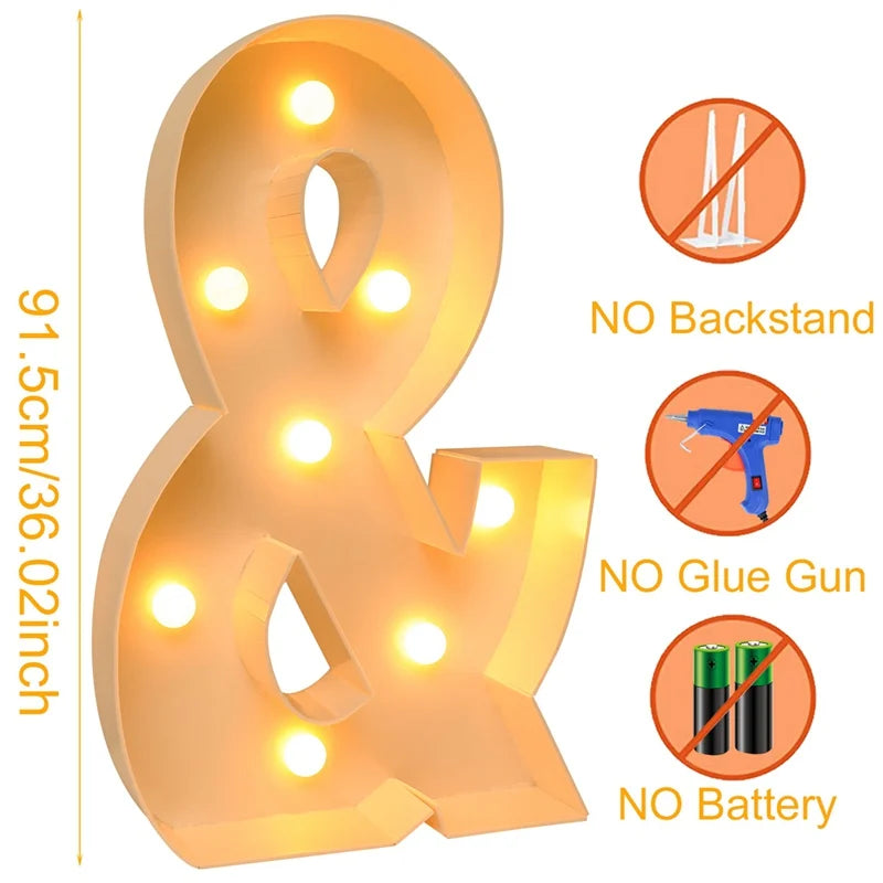 91.5cm Warm Light Up Giant Letter Led Light Frame Box Balloon Filling Box with 10 Lights Birthday Wedding Xmas Decor Baby Shower