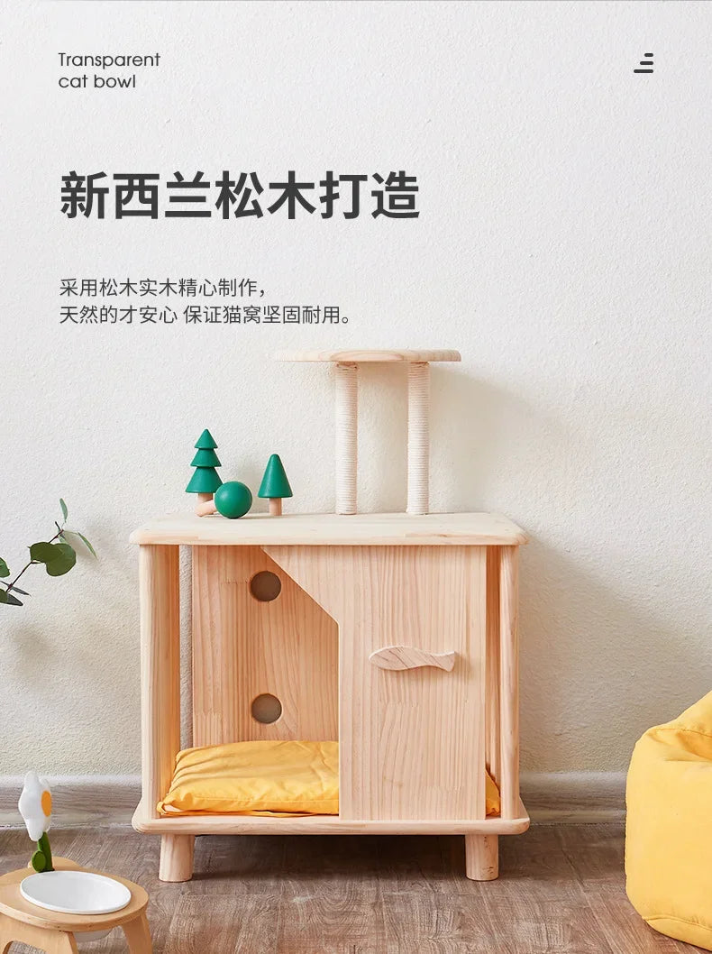 Creative Pet Nest Cat Bed Wooden Cats House Condos Bedside Table Large Space Pet Bed for Small Medium Dogs Wood Bed Cat Supplies
