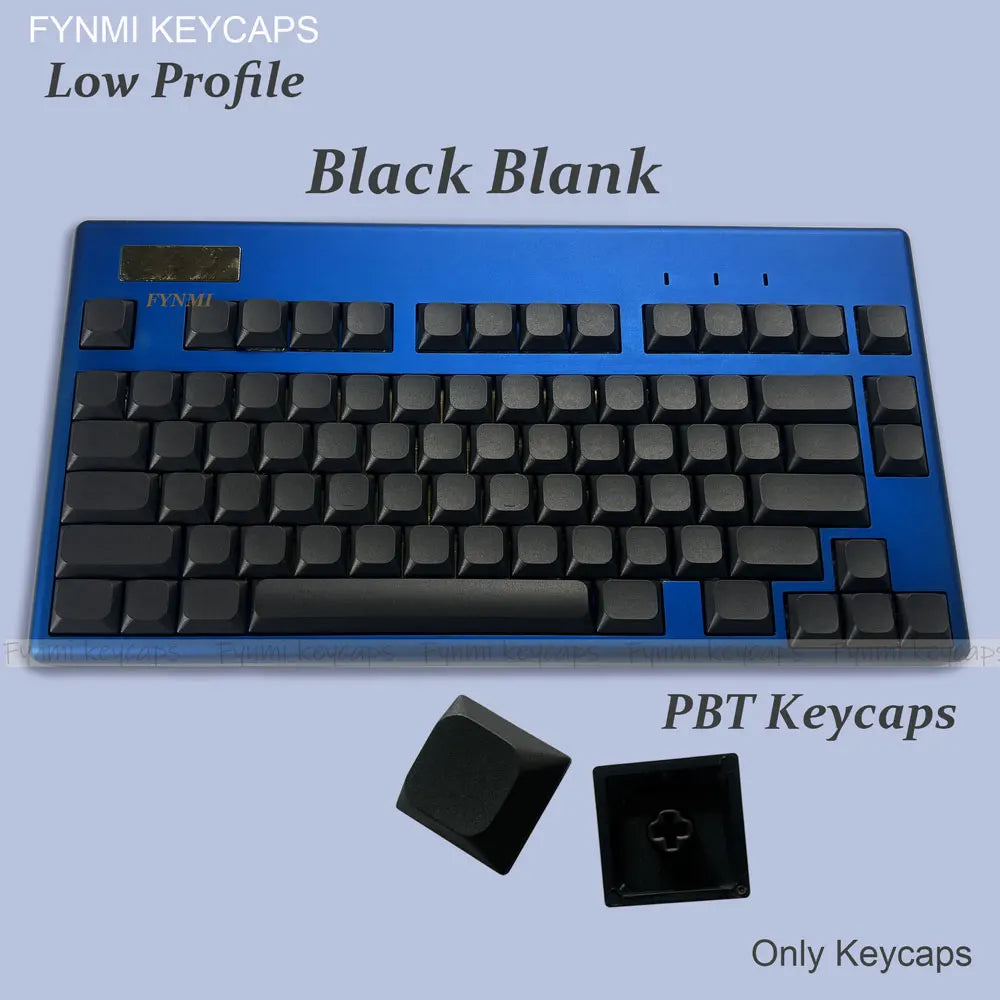 Fynmi Blank Black Low Profile Original PBT keycaps ANSI 61 keys to 116 keys Dye-Sublimation keycaps for Mechanical Keyboard