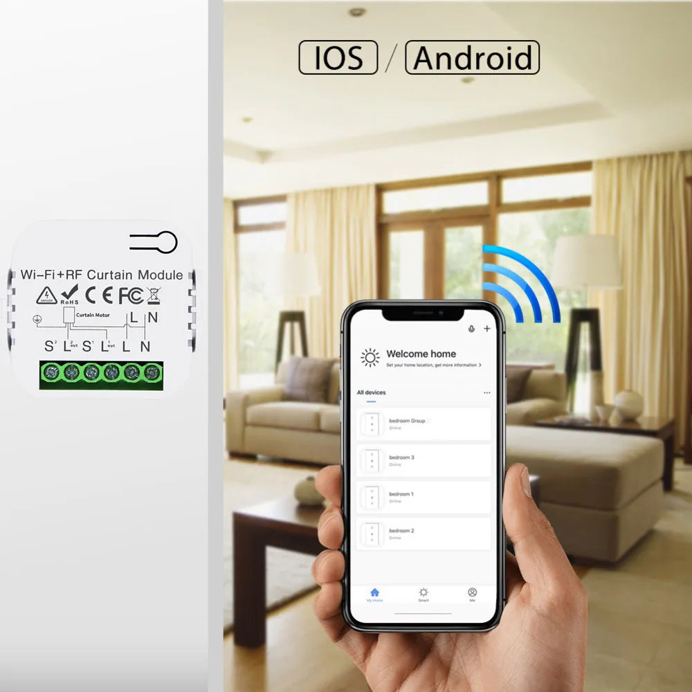 Tedeligo Tuya WiFi RF Smart Curtain Switch,110V 220V Roller Shutter Blinds Control Module with Wireless Remote,work with Alexa