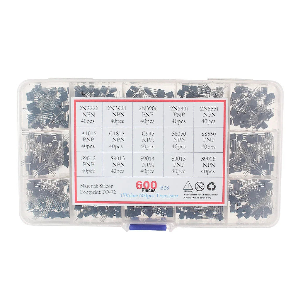 50-900PCS Transistors kit NPN PNP S8050 S8550 S9012 2N3904 2N3906 C1815 A1015 MJE13001 BC327 BC337 BC517 BC547 BC548 BC549 BC558