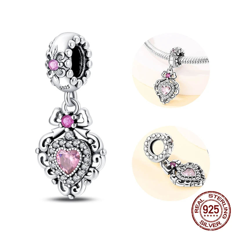 Hot Sale 925 Silver Classic Purple Retro Heart Shape Lotus Angel Pattern Charms Beads Fit 3mm Original Bracelet DIY Jewelry Gift