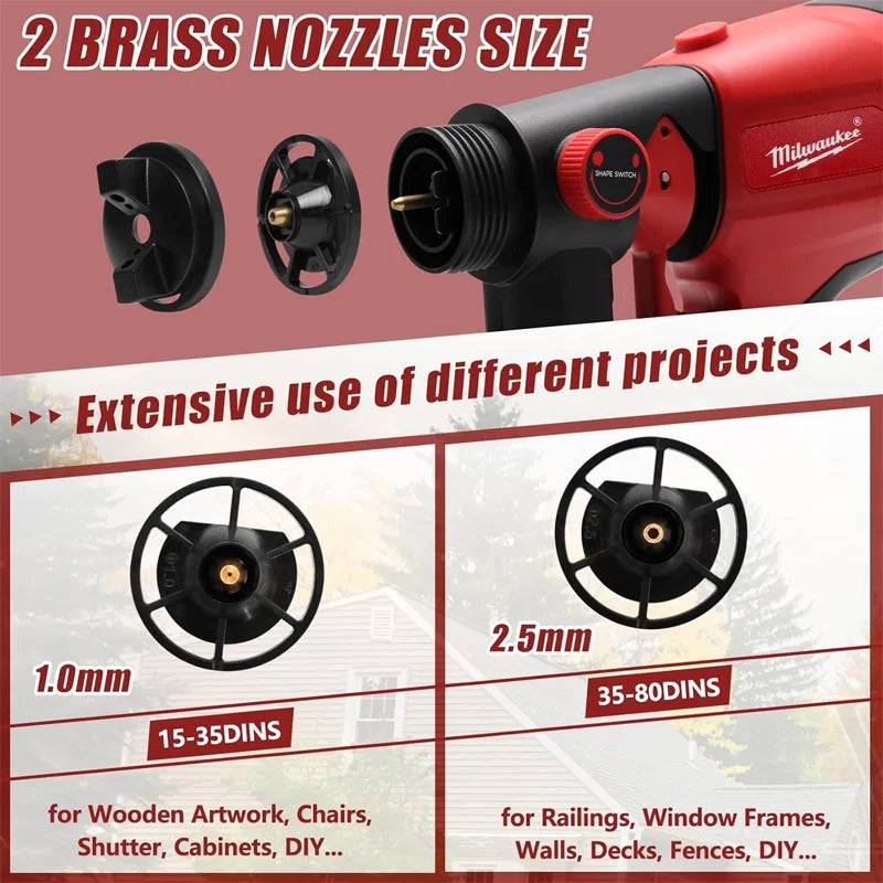 Milwaukee 800ML Electric Spray Gun Cordless Paint Sprayer Auto Furniture Steel Coating Airbrush Compatible Red Electric Spray