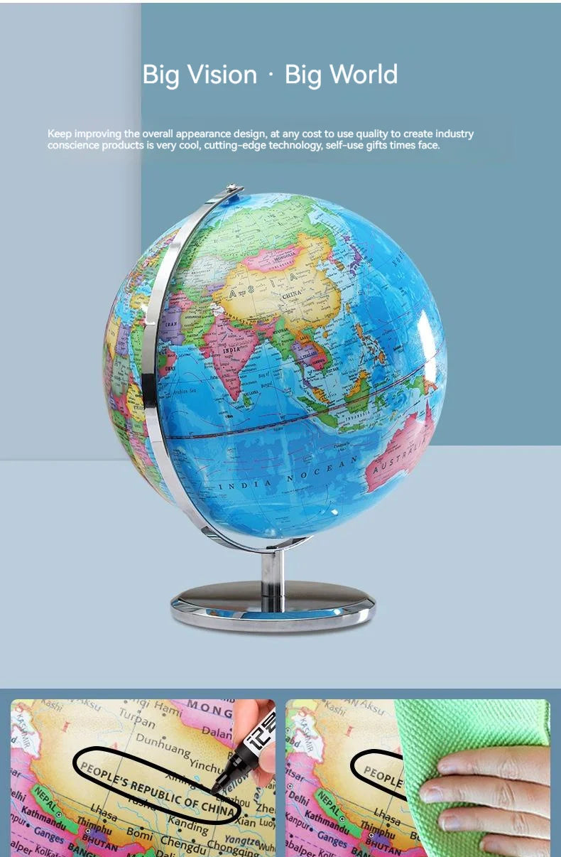 20/25cm World Globe English Version World Map Globe With Led Light Geography Educational Teaching Decorations Supplies