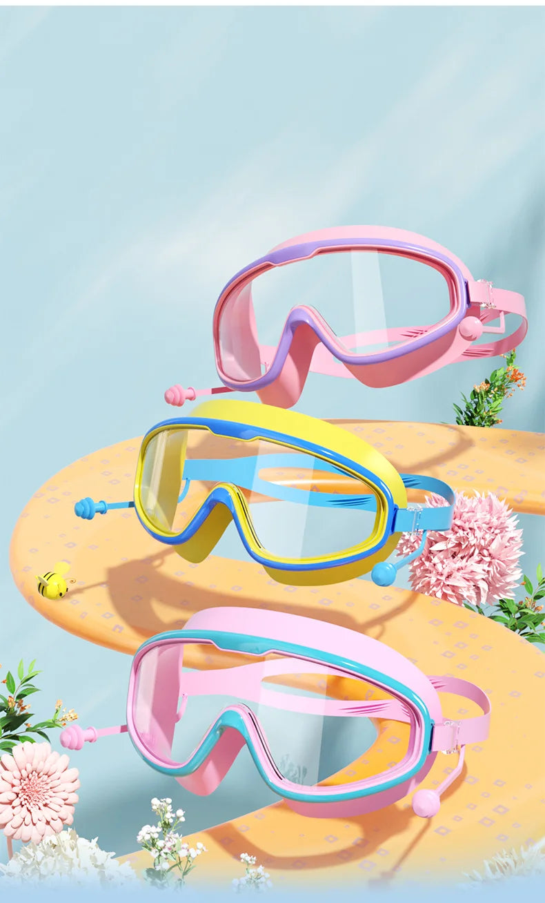 Kids Swimming Goggles Big Frame HD View Anti-fog Waterproof Children's Swim Goggles Boys and Girls Multi-color to Choose