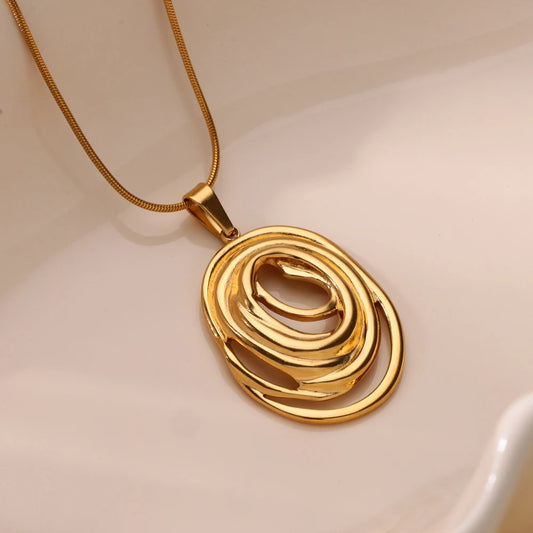 Round Chain Infinity Oval Pendant Necklace for Women Gold Color Charm Necklaces Femme Choker Stainless Steel Jewelry collar 2024
