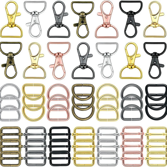 25/40/56PCS Metal Snap Hooks Buckle Belt D Rings Keychain Tri-Glides Slide Center Bar For Bag Strap Belt Key Rings Leather Strap