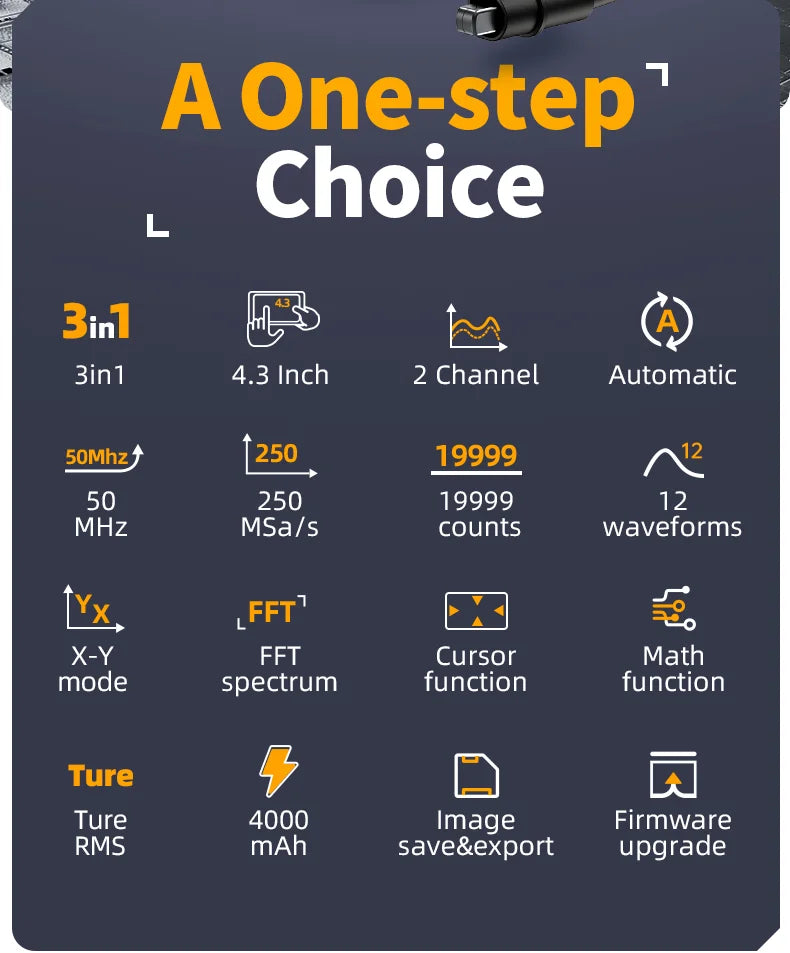 FNIRSI 2C53P Touch Screen Portable Digital Oscilloscope Multimeter Signal Generator 3in1 2 Channel 50MHz 250Ms/S 19999 Counts