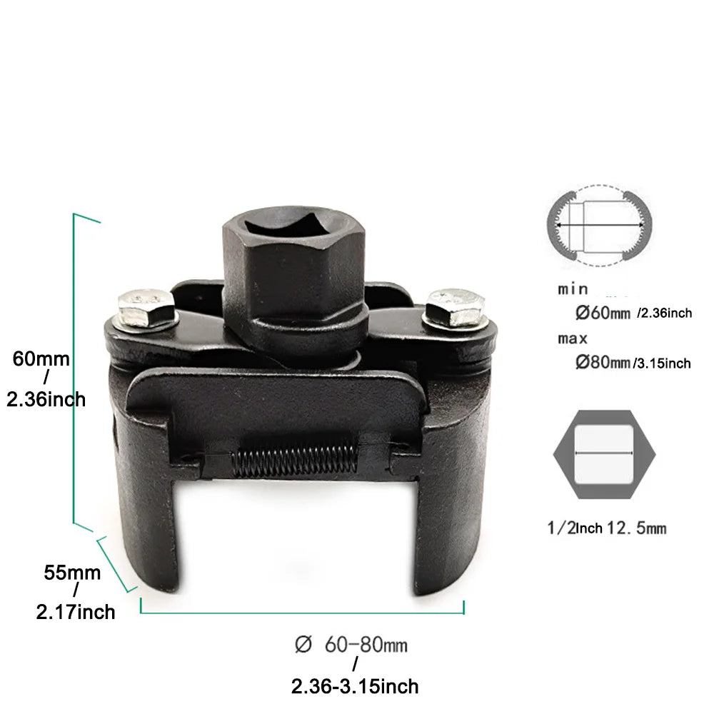 Adjustable Two-Jaws Oil Filter Wrench Filter 60-80mm Filter Wrenches Remover Steel Fuel Cast Two-Claw Disassembly Tools