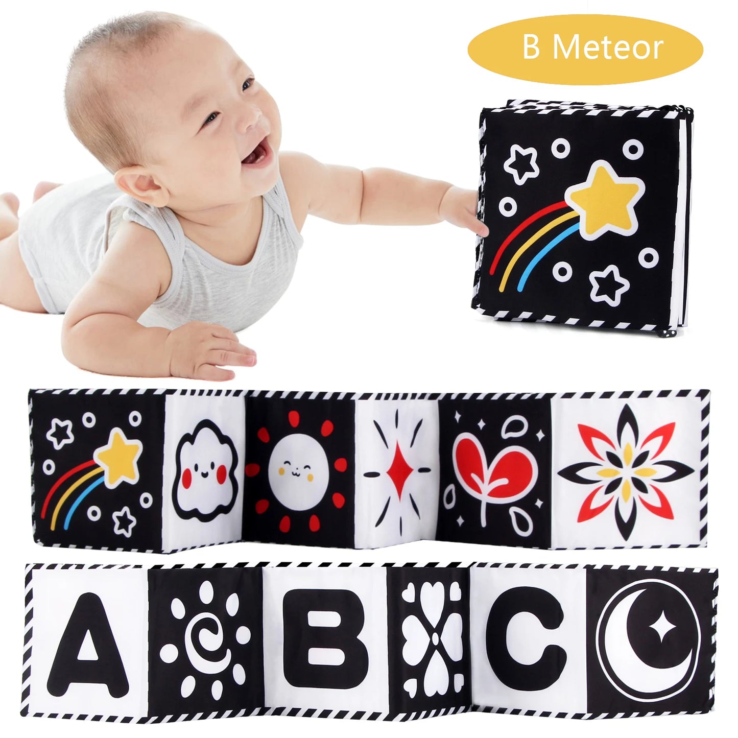 Baby Cloth Book High Contrast Baby Toys 0-36 Months Newborn Crib Toys Black and White Animal Sensory Cloth Books Montessori Toys