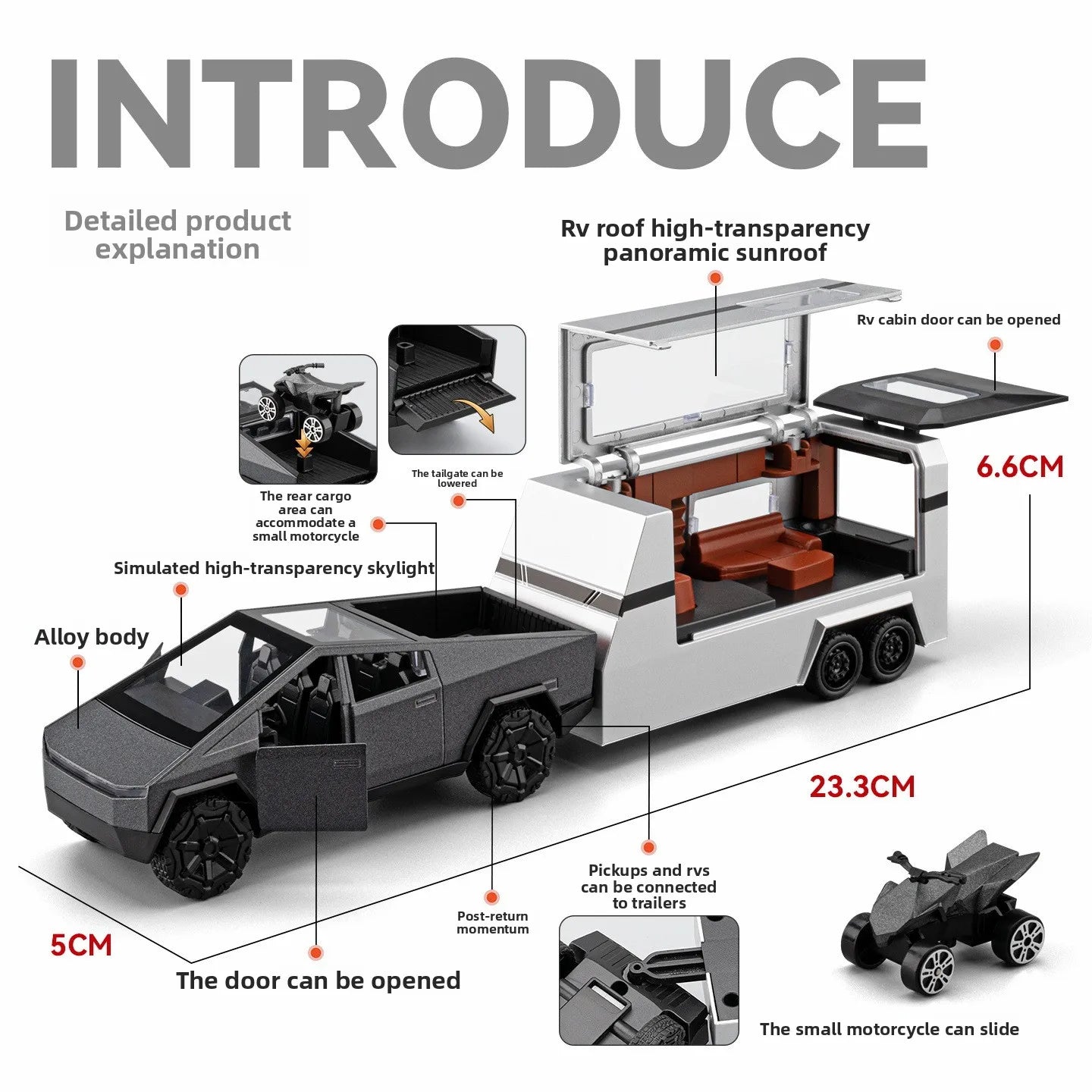 1:36 Realistic Alloy New Energy Pickup RV Model, Pull Back Diecast Toy Car, Collectible Vehicle, Perfect Birthday Gift