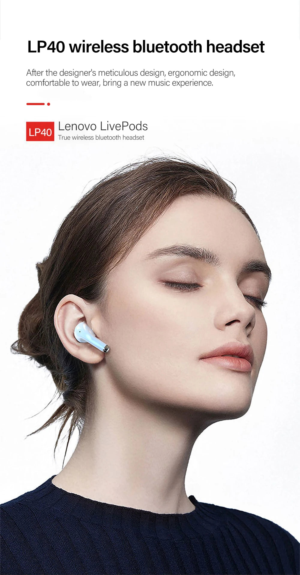 Upgraded Lenovo LP40 Pro TWS Earphones Wireless Bluetooth 5.1 Sports Noise Reduction Earphones Touch 250mAH Headset