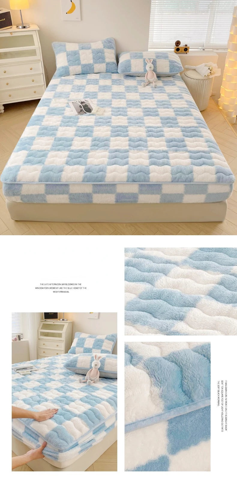 Arctic Velvet Mattress Cover Pad Checkerboard Series Soybean Antibacterial Cotton Fitted Sheet Double Bed Dust Mite Queen Size