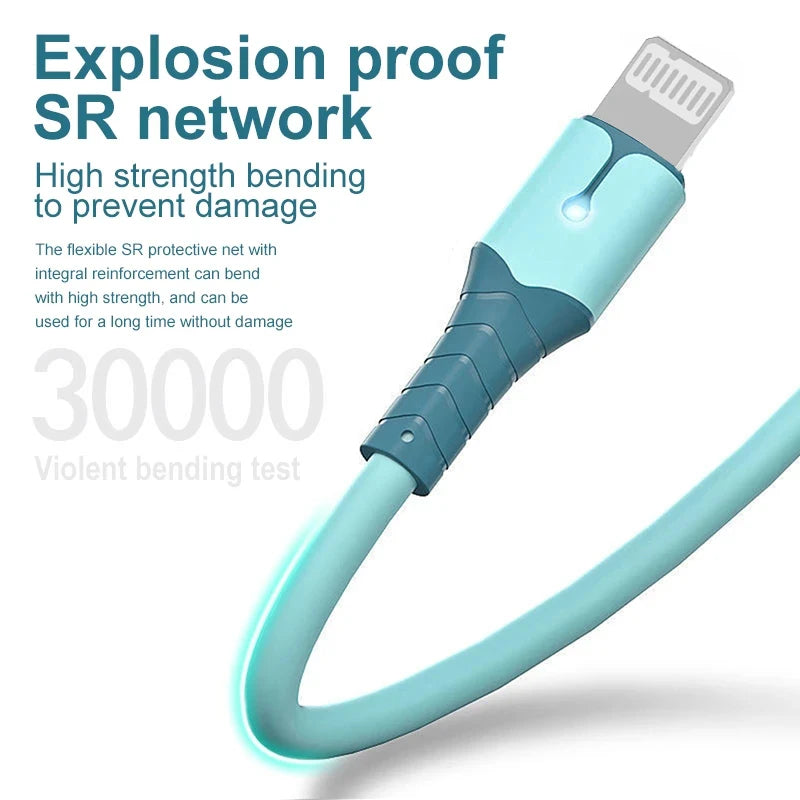 3A USB Cable For iPhone 14 13 12 11 Pro Max Mini XS X 6s 7 8 Plus iPad Liquid Silicone Fast Charging Cable Data Cable