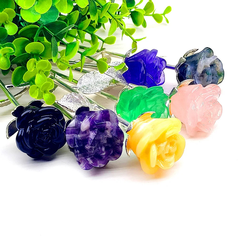 1pc Natural Crystal Rose Crafts Carved Purple Fluorite Quartz Gemstone Souvenirs for Home Dcoration